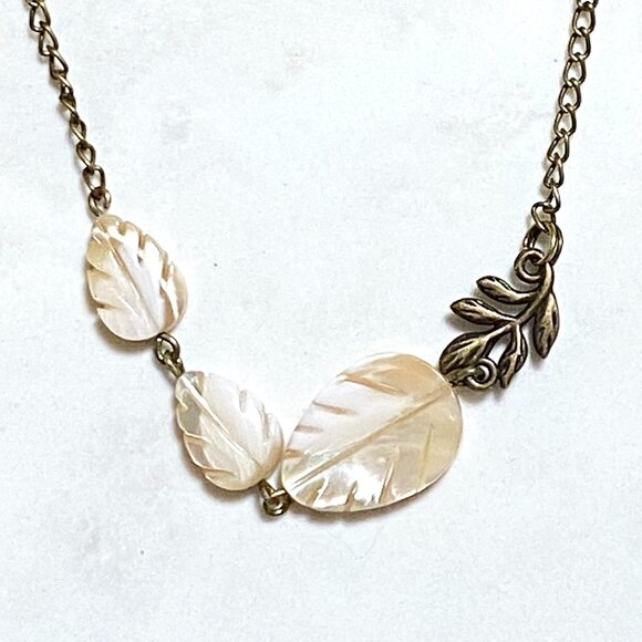 2/$20, Mother of Pearl Leaf Branch Bronze Necklace - Picture 1 of 13